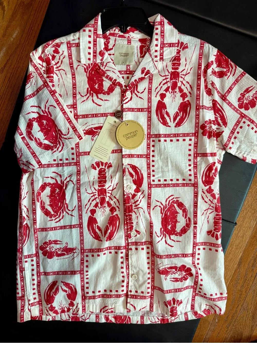 Men’s Red & White Lobster Print Short Sleeve Shirt